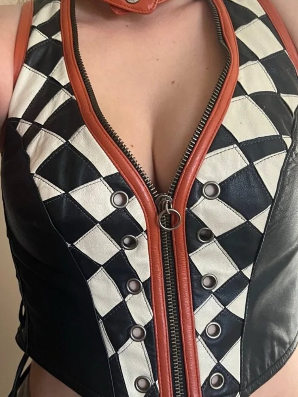 Harley Davidson*ViNtAgE Leather VeST*Bustier ZIP front M/L